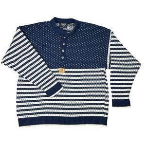 Janus Norway Sweater Pullover Mens Size XXL Wool Blend Navy Blue White Heavy